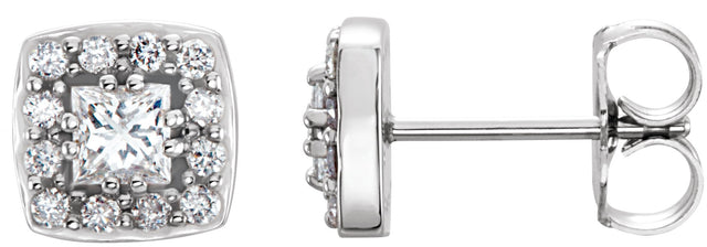 14K Gold Square Natural Diamond Halo-Style Earrings - White Gold