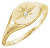 14K Gold Round Natural Diamond Oval Signet Ring - Yellow Gold