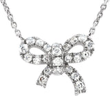 14K Gold Round Natural Diamond Bow Necklace - White Gold