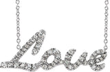 14K Gold Round Natural Diamond Love Necklace - White Gold