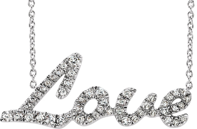 14K Gold Round Natural Diamond Love Necklace - White Gold