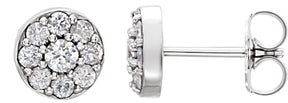 14K Gold Round Lab-Grown Diamond Cluster Earrings - White Gold