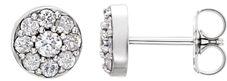 14K Gold Round Lab-Grown Diamond Cluster Earrings - White Gold