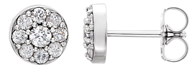 14K Gold Round Lab-Grown Diamond Cluster Earrings - White Gold