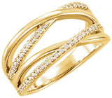 14K Gold Round Natural Diamond Criss-Cross Ring – 1.1mm Stones - Yellow Gold