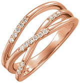 14K Gold Round Natural Diamond Criss-Cross Ring II - Rose Gold