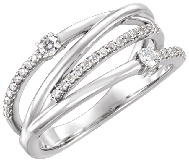 14K Gold Round Natural Diamond Criss-Cross Ring – 2.4mm Stones - White Gold