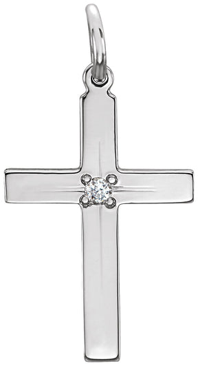 14K Gold Round Natural Diamond Cross Necklace or Pendant - White Gold