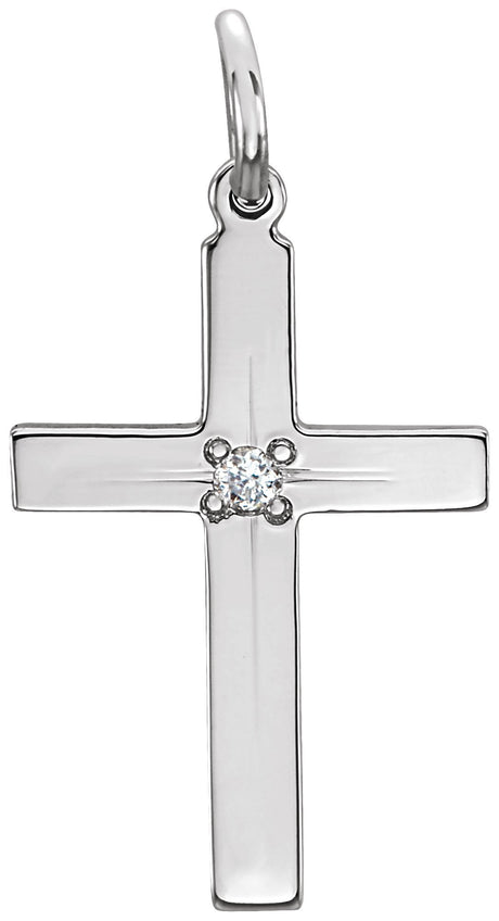 14K Gold Round Natural Diamond Cross Necklace or Pendant - White Gold