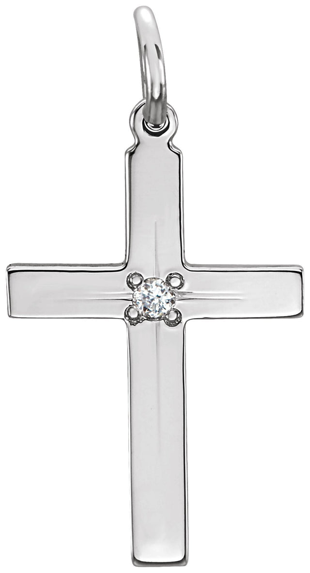 14K Gold Round Natural Diamond Cross Necklace or Pendant - White Gold