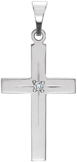 14K Gold Round Natural Diamond Cross Necklace or Pendant - White Gold