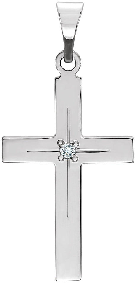 14K Gold Round Natural Diamond Cross Necklace or Pendant - White Gold