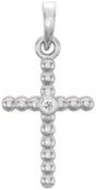 14K Gold Beaded Cross Pendant - White Gold
