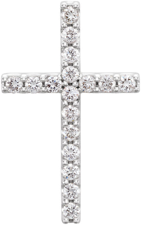 14K Gold Round Natural Diamond Petite Cross Necklace or Pendant – up to 1/5 CTW - White Gold