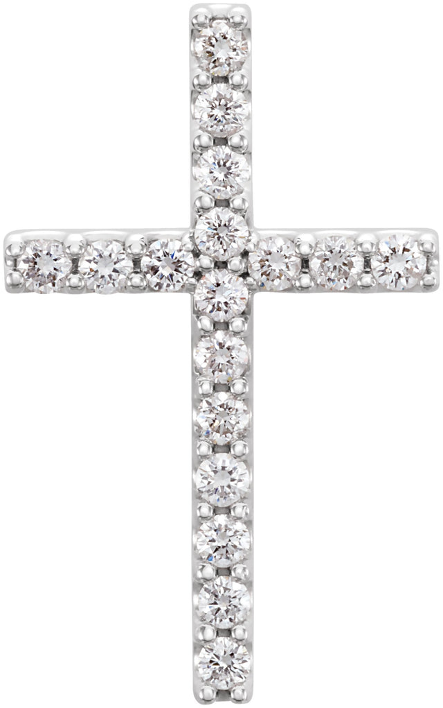 14K Gold Round Lab-Grown Diamond Petite Cross Necklace or Pendant – up to 1/4 CTW - White Gold
