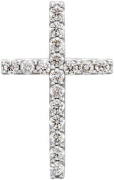 14K Gold Round Natural Diamond Petite Cross Necklace or Pendant – up to 1/5 CTW - White Gold