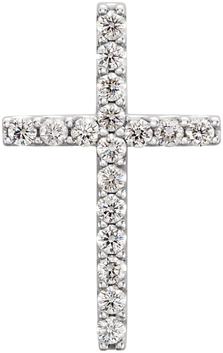 14K Gold Round Natural Diamond Petite Cross Necklace or Pendant – up to 1/5 CTW - White Gold