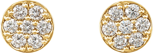 14K Gold Round Natural Diamond Cluster Earrings – 2.1mm Stones - Yellow Gold - view 2