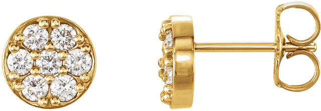 14K Gold Round Natural Diamond Cluster Earrings – 2.1mm Stones - Yellow Gold