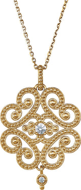 14K Gold Round Natural Diamond Granulated Necklace or Pendant