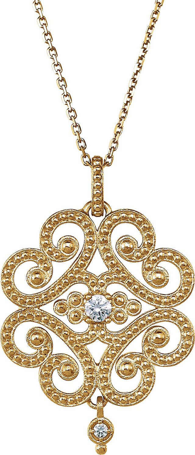 14K Gold Round Natural Diamond Granulated Necklace or Pendant