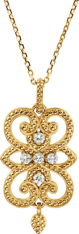 14K Gold Round Natural Diamond Granulated Necklace or Pendant – 1/8 CTW