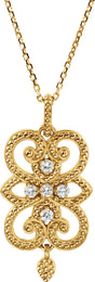 14K Gold Round Natural Diamond Granulated Necklace or Pendant – 1/8 CTW