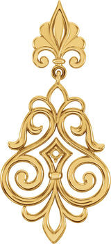 14K Gold Round Natural Diamond Fleur-de-lis Sculptural Necklace or Pendant - view 3