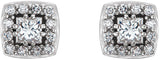 14K Gold Square Natural Diamond Halo-Style Earrings - White Gold - view 2