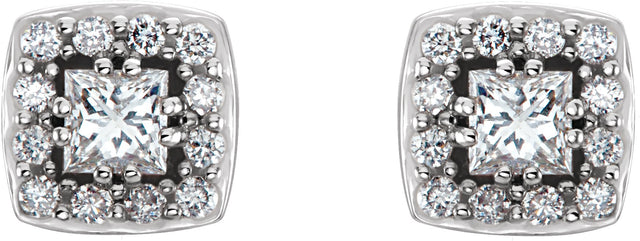 14K Gold Square Natural Diamond Halo-Style Earrings - White Gold - view 2