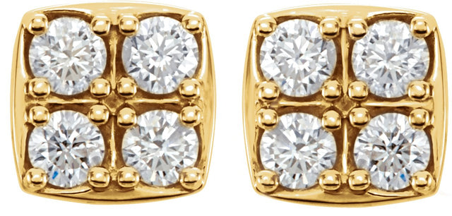 14K Gold Round Natural Diamond Cluster Earrings – 2.5mm Stones - Yellow Gold - view 2
