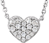 14K Gold Round Natural Diamond Cluster Heart Necklace - White Gold