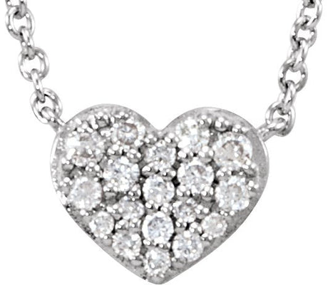 14K Gold Round Natural Diamond Cluster Heart Necklace - White Gold