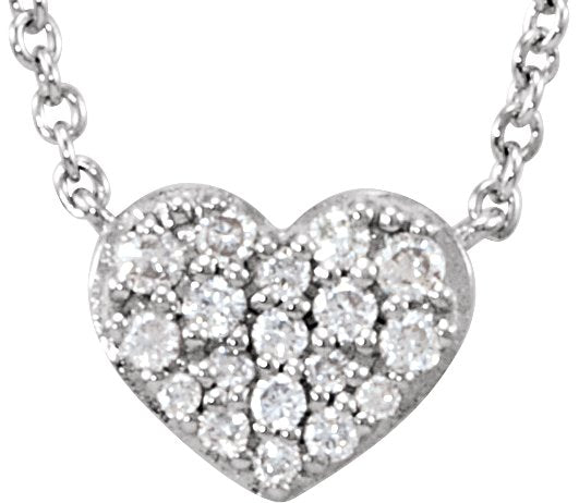 14K Gold Round Natural Diamond Cluster Heart Necklace - White Gold