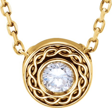 14K Gold Round Natural Diamond Bezel-Set Necklace or Pendant - Yellow Gold