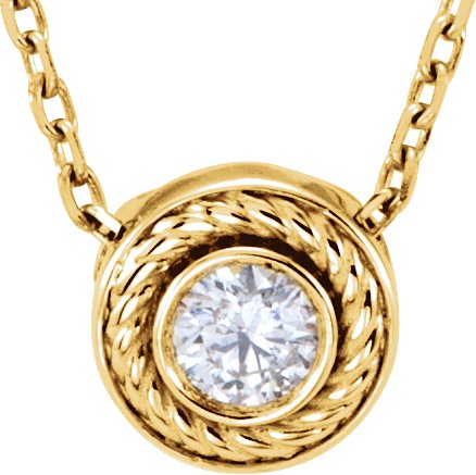 14K Gold Round Natural Diamond Bezel-Set Rope Slide Pendant - Yellow Gold