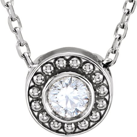 14K Gold Round Natural Diamond Beaded Bezel-Set Necklace - White Gold