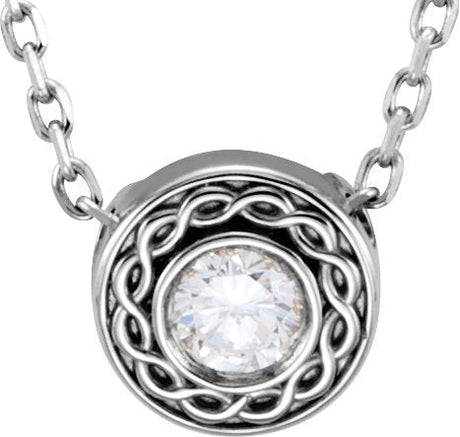 Platinum Round Natural Diamond Bezel-Set Necklace or Pendant