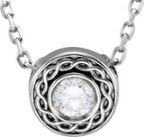 14K Gold Round Natural Diamond Bezel-Set Necklace or Pendant - White Gold