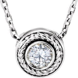 14K Gold Round Natural Diamond Bezel-Set Rope Slide Pendant - White Gold