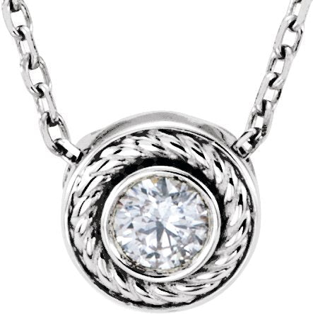 Platinum Round Natural Diamond Bezel-Set Rope Slide Pendant