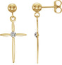 14K Gold Round Natural Diamond Cross & Ball Earrings - Two-Tone
