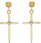 14K Gold Round Natural Diamond Cross & Ball Earrings - Two-Tone - view 2