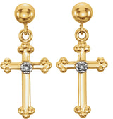 14K Gold Round Natural Diamond Accented Cross Earrings – 1mm Stones - Yellow Gold - view 2