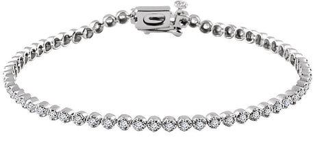 14K Gold Round Natural Diamond Line Bracelet – 1.5mm Stones - White Gold