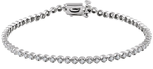 14K Gold Round Natural Diamond Line Bracelet – 1.5mm Stones - White Gold