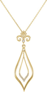 14K Gold Round Natural Diamond Fleur-de-lis Necklace or Pendant – 1.75mm Stones