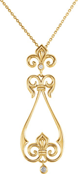 14K Gold Round Natural Diamond Fleur-de-lis Necklace or Pendant – 0.08 CTW