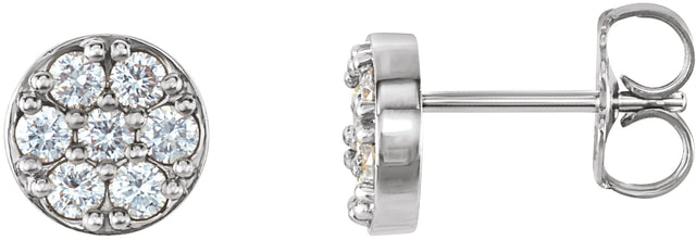Platinum Round Natural Diamond Cluster Earrings – 2.1mm Stones