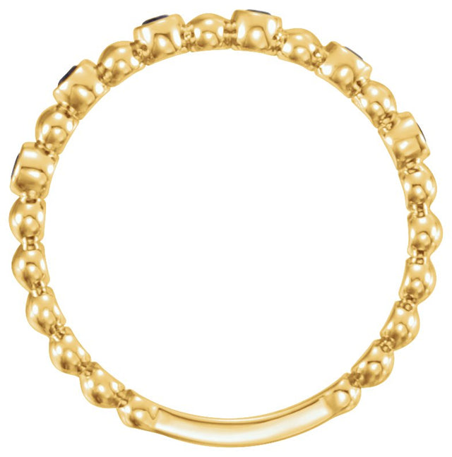 14K Gold Round Natural Blue Sapphire Stackable Bead Ring – 1.75mm Stones - Yellow Gold - view 2
